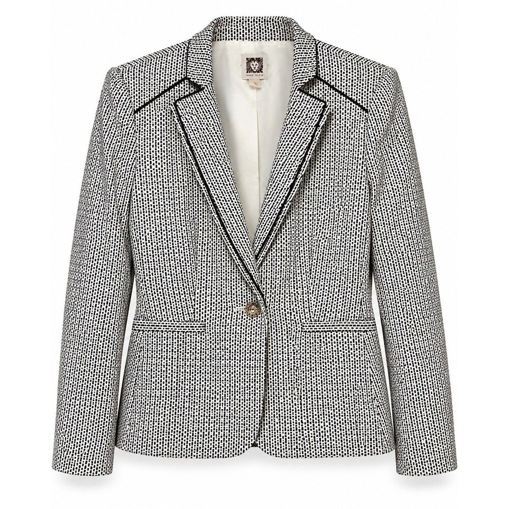 Anne Klein Blazer Womens L Black White Geometric Print Lined Career Work Jacket